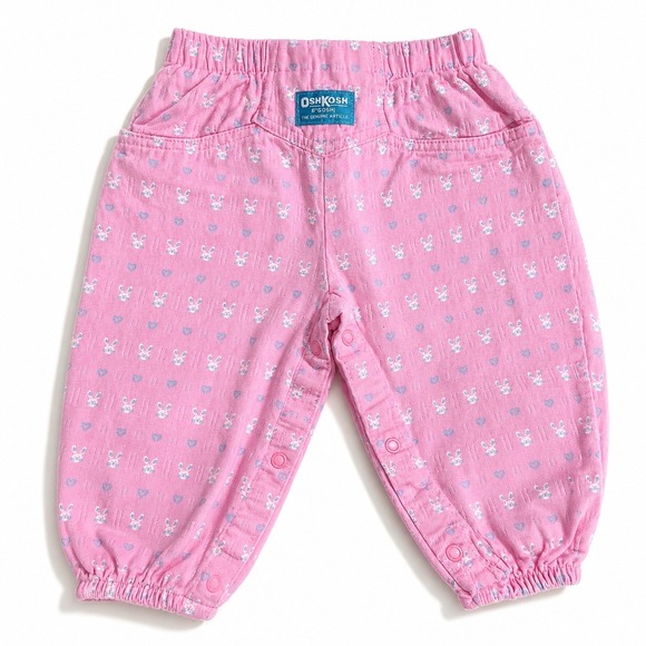 OshKosh B'gosh Other - OshKosh Bgosh Vintage Pink Bunny Heart Print Pants 12M Baby Girl 100% Cotton